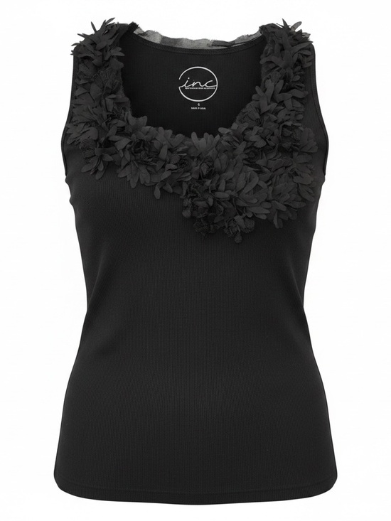 INC International Concepts Tops - INC International Concepts Black Sleeveless Tank with Floral Appliqué